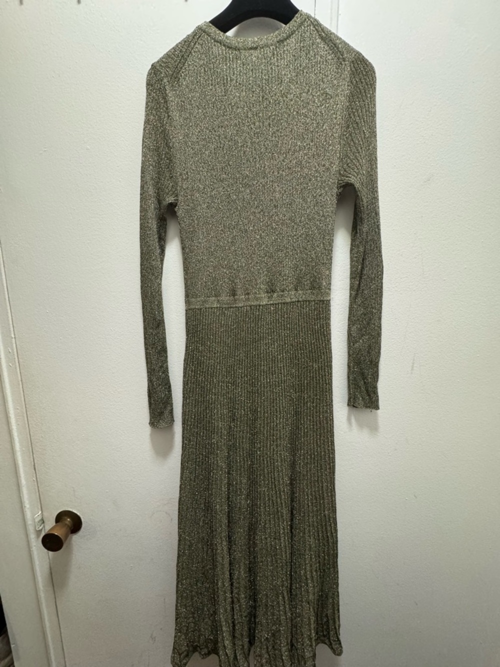 Boden Olive Green Metallic Long-Sleeve Pleated Midi Dress Medium - Picture 7 of 9